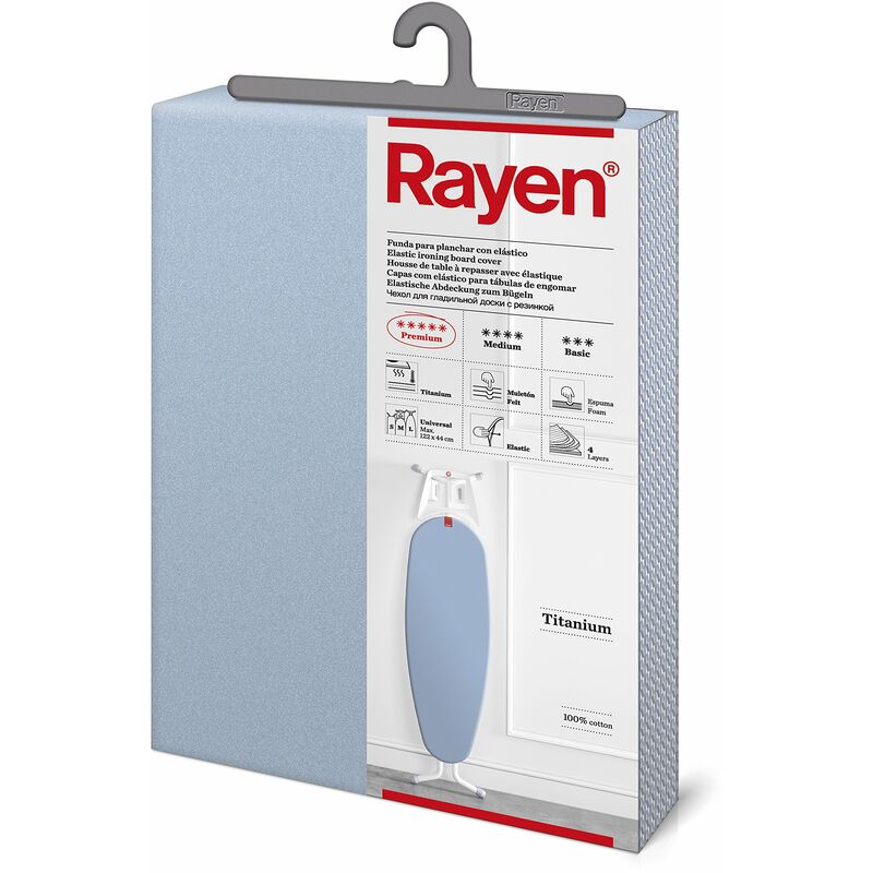 Image of Rayen 6279.03 ASSE Universale (Fodera da Stiro Felpata Elastica e Facile da collocare) 4 Strati: Foam, Mollettone, Tessuto 100% Cotone con