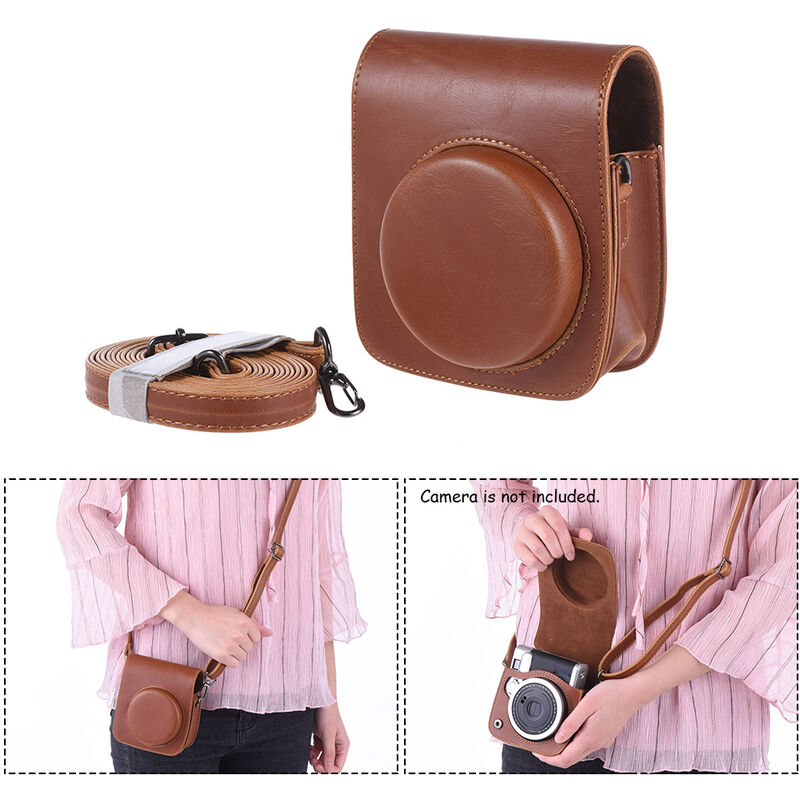 

Funda protectora de PU Vintage para camara, funda protectora con correa para camara de pelicula instantanea Fujifilm Instax Mini 90, marron