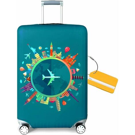 Funda protectora para equipaje de viaje, funda elástica para maleta, para equipaje de 22 a 28 pulgadas (envíe una etiqueta de equipaje gratis) (L, Green-Plane)