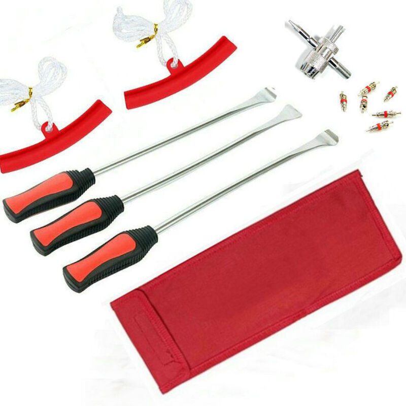Funda protectora para herramienta desmontadora de neumáticos de motocicleta (3 palos + 2 fundas protectoras + 1 llave + 6 núcleos de válvulas + bolsa