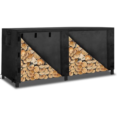 Funda protectora para leñero, negra, 2,4 m, tejido Oxford 420D, impermeable y cortavientos, para leñeros de 122 x 61 x 104 cm.