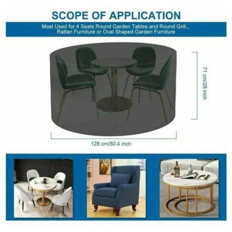 Funda protectora para mesa, funda para mesa redonda resistente al viento, funda para muebles de jardín de tela Oxford 420D (Ø128 x 71 cm)