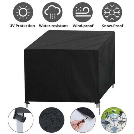 Funda protectora para muebles de jardín, impermeable, de lona, para mesa de exterior, con cuerda y hebilla, color negro Oxford, 126 x 126 x 74 cm.