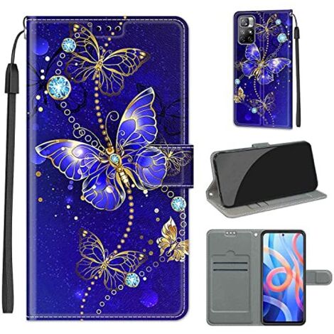 FUNDA TAPA PARA XIAOMI REDMI NOTE 11T 5G/POCO M4 PRO 5G AZUL MARINO DORADO MARIPOSA