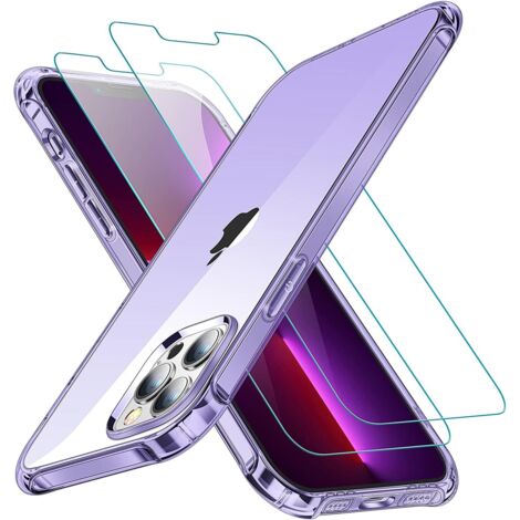 FUNDA TRANSPARENTE MORADA PARA IPHONE 13 PRO 6.1' 2XVIDRIO