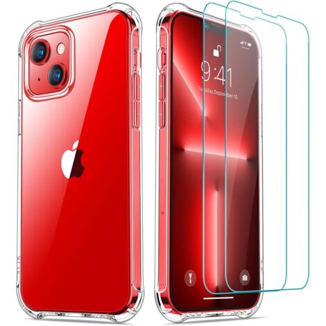 FUNDA TRANSPARENTE PARA IPHONE 13 2X VIDRIO TEMPLADO