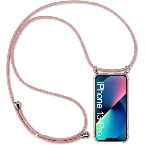 FUNDA TRANSPARENTE PARA IPHONE 13 PRO 6.1' CORREA ROSA