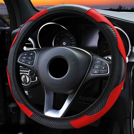 Funda universal para volante de coche, de microfibra, de cuero, antideslizante, sin anillo interior (rojo)