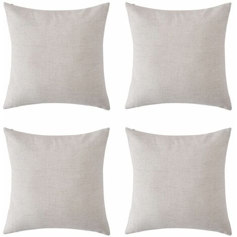 Fundas de almohada en blanco, funda de cojín con apariencia de lino sintético, fundas de almohada decorativas para sofá, 18 x 18 pulgadas, color crema, juego de 4 sin relleno de almohada