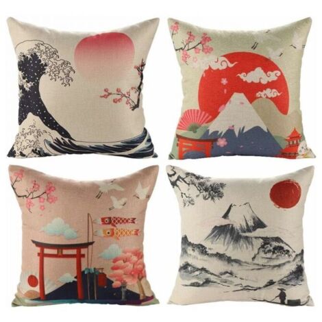 Fundas de almohada japonesas Fuji Ukiyo-e de 45 x 45 cm para sofá, coche, hogar, cama y decoración.