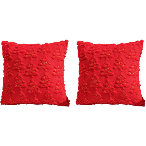 Fundas de almohada navideñas, cojines bordados con árbol, cojines de Navidad, fundas de almohada decorativas adecuadas para Navidad, 4 piezas, rojo.