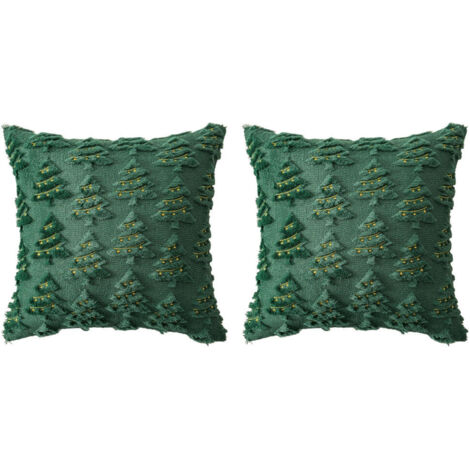 Fundas de almohada navideñas, cojines bordados con árbol, cojines navideños, aptas para fundas de almohada decorativas navideñas, 4 piezas, verde.