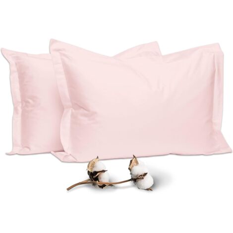 Fundas de almohada suaves de 50x75 cm, 100% algodón de tallo largo, 400 hilos, tejido satinado (juego de 2 fundas de almohada rosa claro).