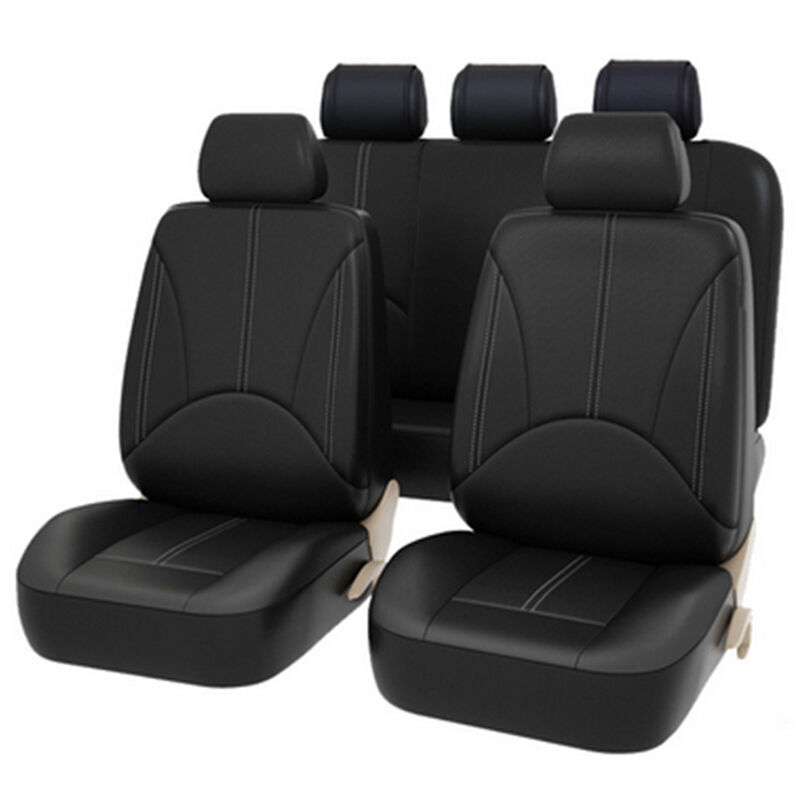 

Happyshopping - Fundas de asiento de coche delanteras de cuero de PU de coche universales Funda protectora de asiento de coche con cubo trasero de