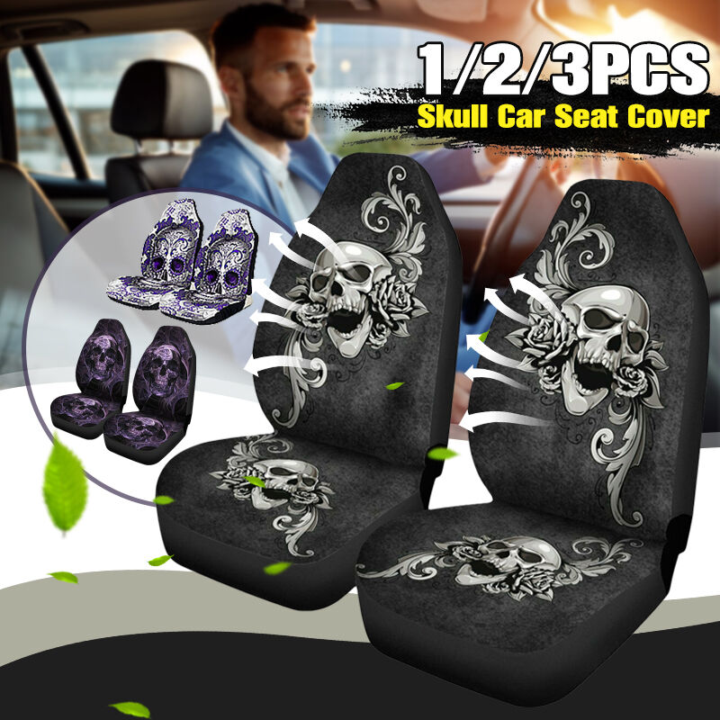 

Fundas de asiento de coche delanteras universales Cojín Protector de calavera Banco trasero de SUV impreso (Funda de asiento E 1PCS)