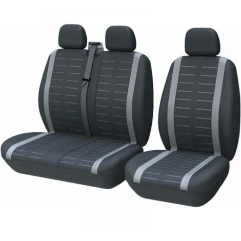 Fundas de asiento de coche KZQ, universales para la mayoría de camiones, furgonetas y autobuses, asientos delanteros 1 y 2 (3 plazas), juego completo, tela lavable, gris