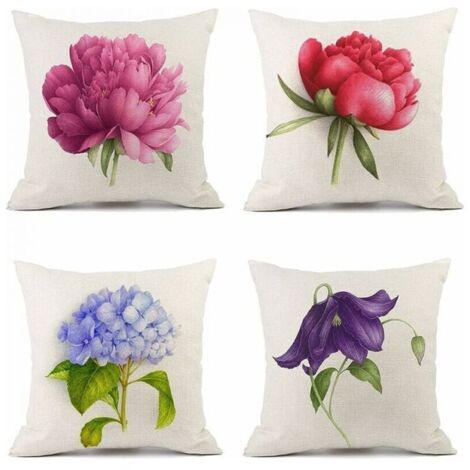 - Fundas de cojín de lino de 45 x 45 cm con estampado floral para exteriores, para dormitorio, sala de estar, sofá, balcón, jardín, juego de 4