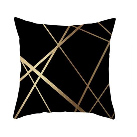 Fundas de cojín decorativas de terciopelo negro de 45 x 45 cm con diseño geométrico de líneas doradas para salón, dormitorio, banco, sofá, juego de 2