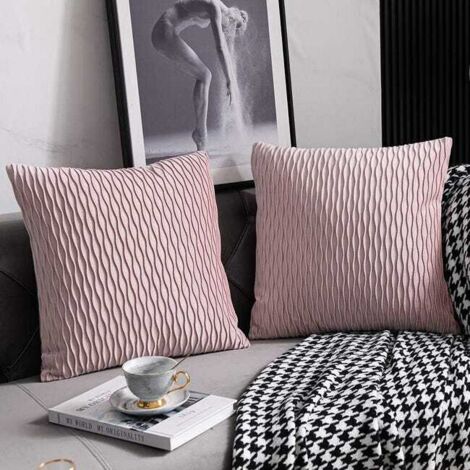 Fundas de cojín rosas de 45 cm x 45 cm: Paquete de 2 fundas de almohada cuadradas decorativas de terciopelo a rayas para sofá de dormitorio.