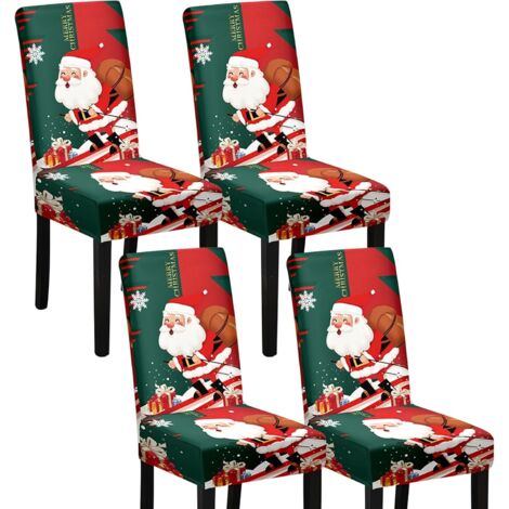 Fundas navideñas para sillas (juego de 4), universales, elásticas y lavables, para cocinas, hoteles, fiestas y restaurantes.