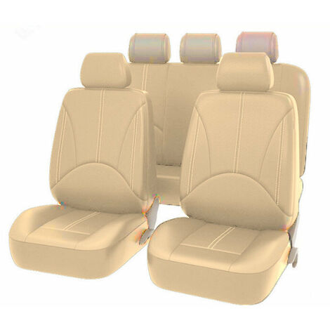 Fundas universales para asiento delantero de coche de piel sintética para coche, de calidad fina, para asiento trasero de coche, funda protectora para asiento de coche interior (beige, 9 unidades)