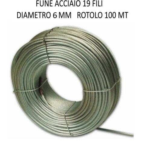 FUNE ACCIAIO FILOMAT PER TESATE 19 FILI D.6 mm ROTOLO DA 100 MT