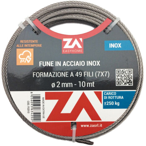 FUNE ACCIAIO INOX 49F D 8 MM 10 M- 1,0 pz