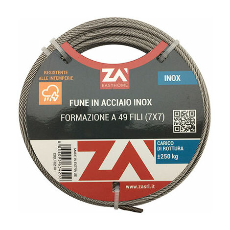 Fune acciaio inox d.mm  3 l.mt  10 (5 pezzi)