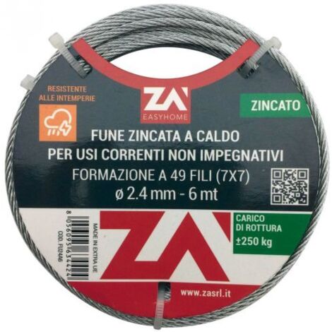 FUNE ANTIGIRO ACCIAIO ZINCATA  MM. 3 X MT. 25