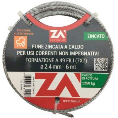 Fune argano zincata d.mm  1,8 l.mt  9 (5 pezzi)