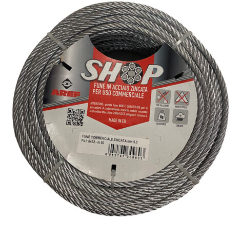 FUNE CAVO INTRECCIATO SPIROIDALE COMMERCIALE ACCIAIO ZINCATO 50mt Ø4,5,6,8,10mm, " 10,0mm "