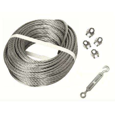 FUNE COMMERCIALE + TENDITORE MORSETTO ACCIAIO OCCHIO GANCIO VERRICELLO 5MM 100MT