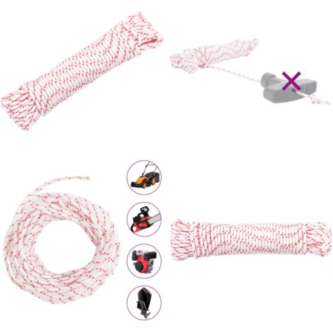 Fune di Avviamento a Strappo Bianco e Rosso Ø3 mm 10 m in Nylon - Cavo di avviamento - Avviamento motore