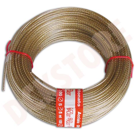Fune in Acciaio Ottonato rivestito in Pvc Trasparente 6 mm Lunghezza 100 mt