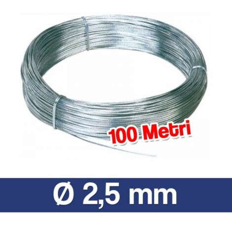 FUNE IN ACCIAIO ZINCATO FUNI CORDA CAVO CAVETTO A 19 FILI Ø 2,5X100 MT 31807/100