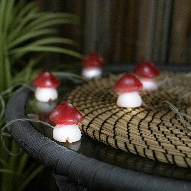 Image of Fungo solare Illuminazione del patio solare per funghi catena luminosa esterna, 6x funghi velenosi, batteria led, l 270 cm, terrazza giardino