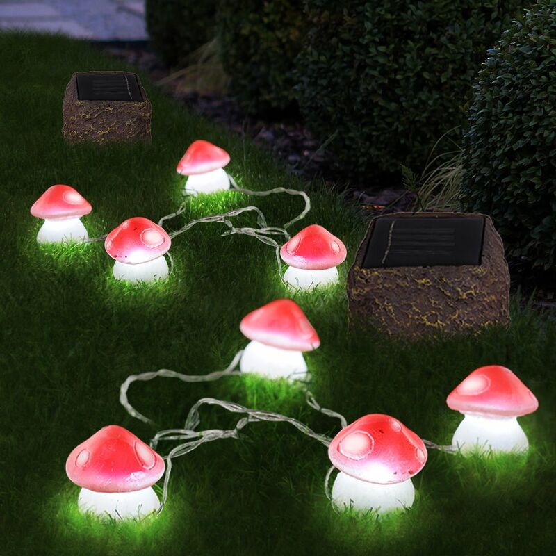 Image of Fungo solare, illuminazione solare per esterni, funghi solari, 6 funghi, batteria led, l 270 cm, patio da giardino, set di 2