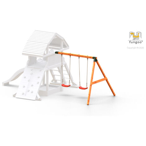 Fungoo Modul "Move Red", teak, Anbauschaukelgestell mit 2 x Schaukelsitz