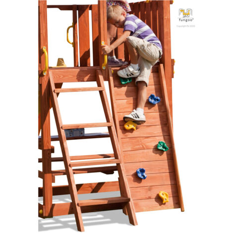 Fungoo Modul "Step On", teak, Kletterwand mit Klettersteinen