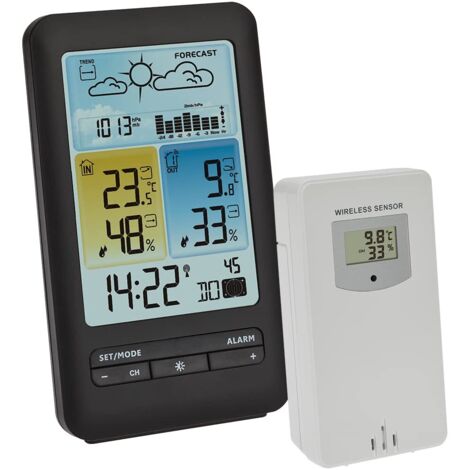 Funk-Wetterstation, 35.1165.01, Wettervorhersage mit Symbolen, Luftdruck mit Grafik, Mondphase, Max/Min, Exklusiv bei Amazon, Schwarz