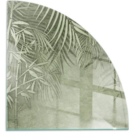 Funkenschutz Glasplatte Funkenschutzplatte für Kamin Ofenglas Gehärtetem Glas Bodenplatte Kaminglas Tropische Blätter im Hintergrund 1/4 100x100 cm