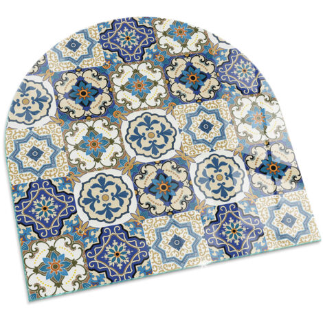 Funkenschutzplatte für Kamin Dekorative Glas Glasbodenplatte Glasboden Hartglas Mosaikmuster mit Blumen 100x100 cm