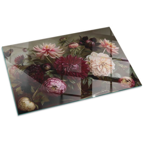Funkenschutzplatte für Kamin Schutzplatte Design Hartglas Dekorative Glasbodenplatte Glasboden Motiv Blumenstrauß im Detail 100x70 cm