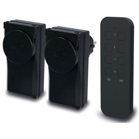 Funkfernschalter-Set Outdoor 2 Steckdosen + 1 Fernbedienung, schwarz Funkschalter