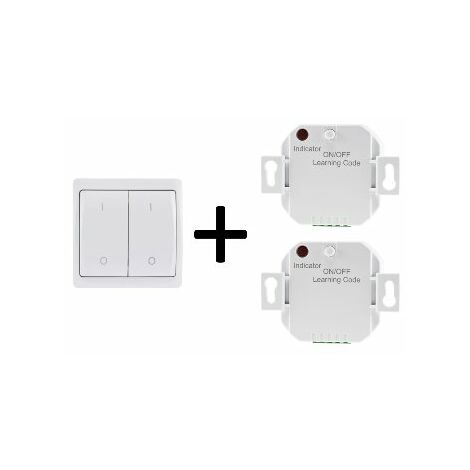 Funkschalter Set Funksender Wandschalter 2x Funk-Empfänger Pilota Casa IP20 mit Funk-Wandschalter 2-Kanal 230V LED bis 300 Watt Bis 70m Reichweite 2-fach Schalter Doppel-Wippe Weiß