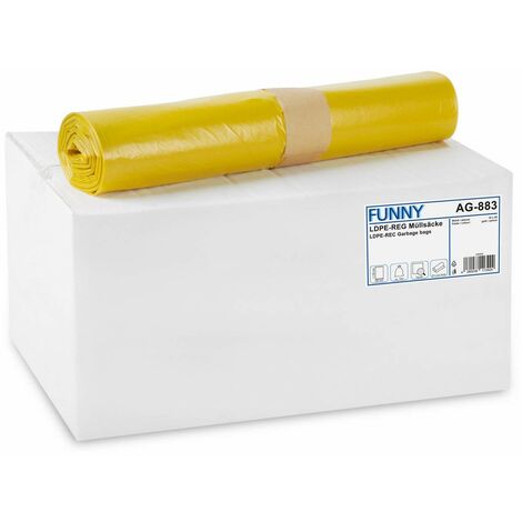 Funny AG-883 Sacchi Della Spazzatura, in Ldpe, Capacita 120 L, Giallo, 700 X 1100 mm, 250 Pezzi