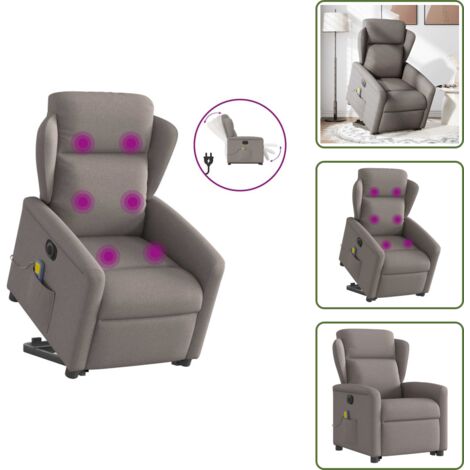 Funzione di reclinazione elettrica - vidaXL Poltrona Alzapersona Massaggiante Elettrica Tortora in Tessuto - Vibrazione