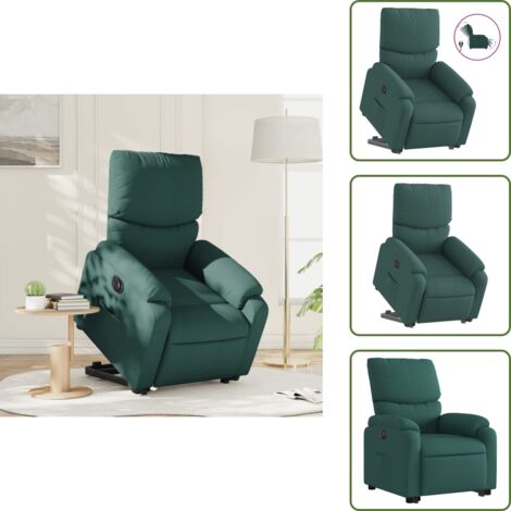 Funzione di reclinazione - vidaXL Poltrona Alzapersona Reclinabile Elettrica Verde Scuro Tessuto - Seduta comoda