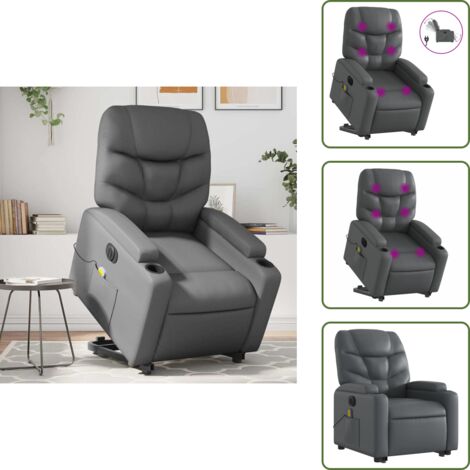 Funzione di sollevamento - vidaXL Poltrona Alzapersona Elettrica Reclinabile Grigio in Similpelle - Poltrona con vibrazione