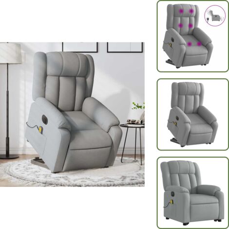 Funzione di sollevamento - vidaXL Poltrona Alzapersona Massaggi Elettrica Grigio Chiaro Tessuto - Poltrona massaggiante